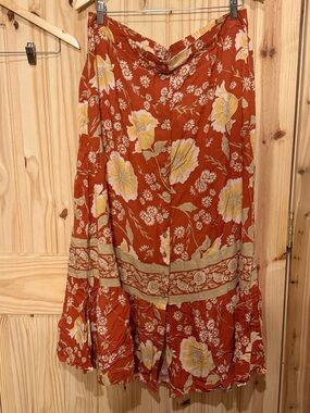 Floral Button-Front Maxi Skirt in Rust & Yellow